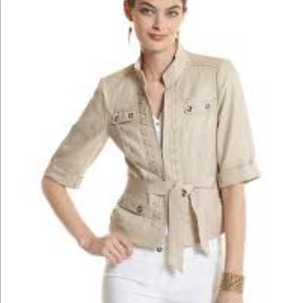 White House Black Market Elbow-Sleeve linen jacket Tan 8